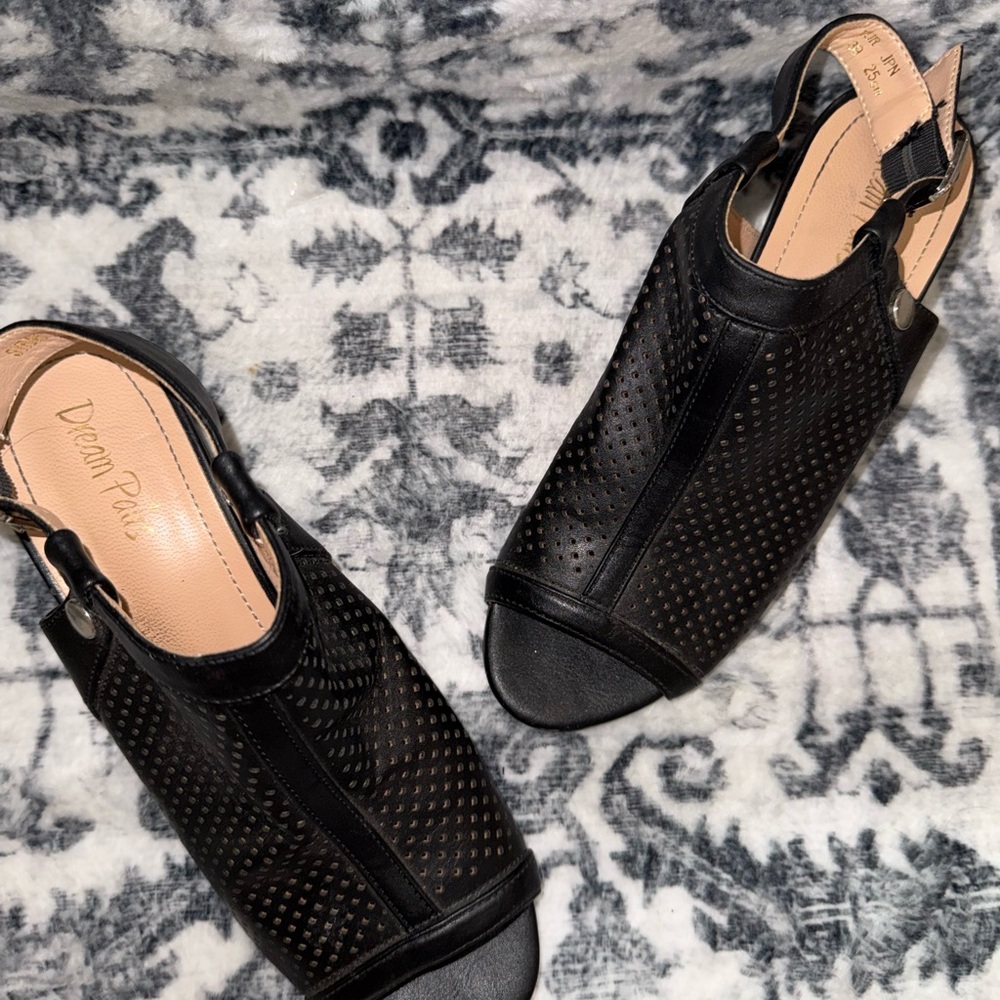 Dream Pairs Black Perforated Open-Toe Slingback Heels